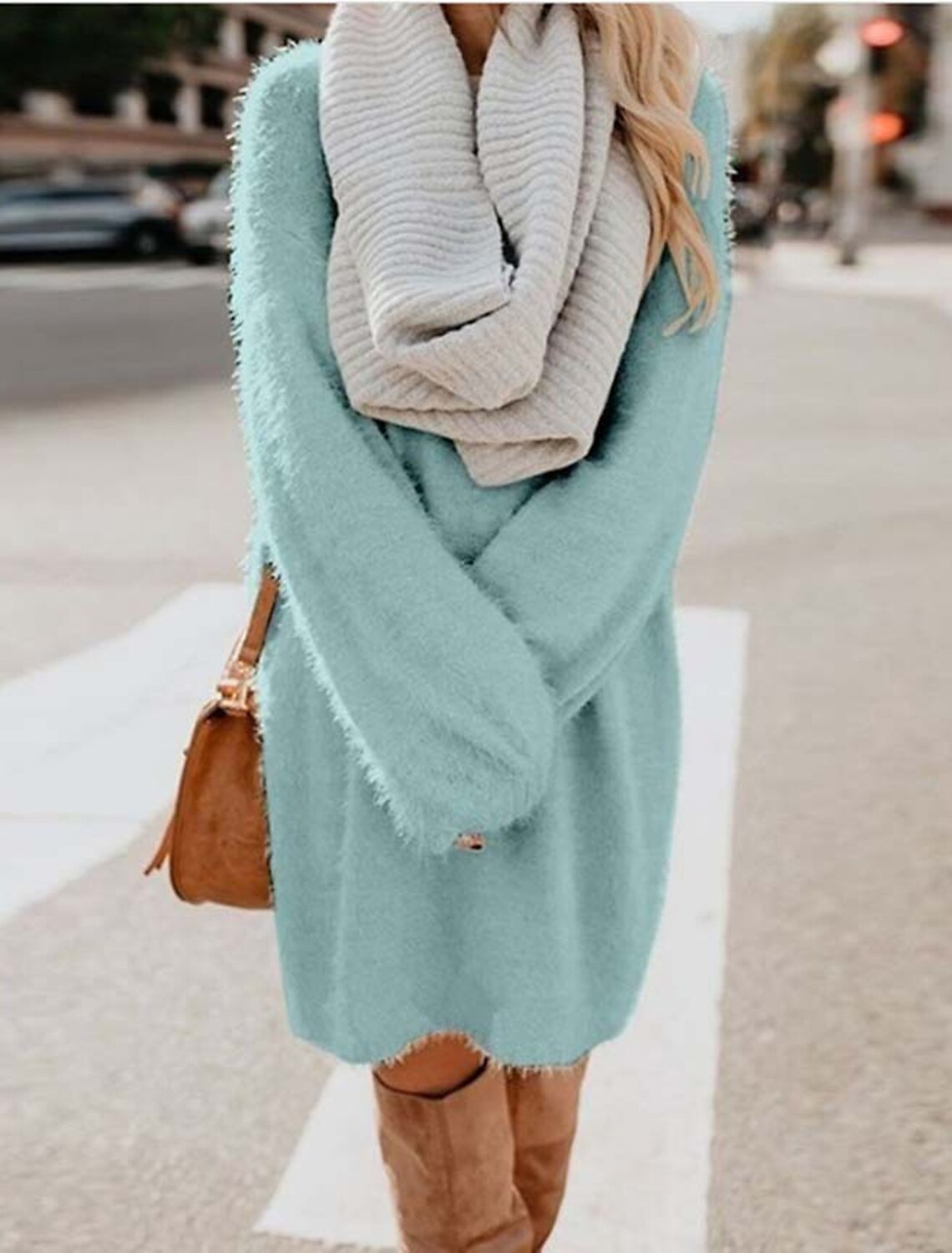 Sweater Jumper Dress Knee Length Dress 