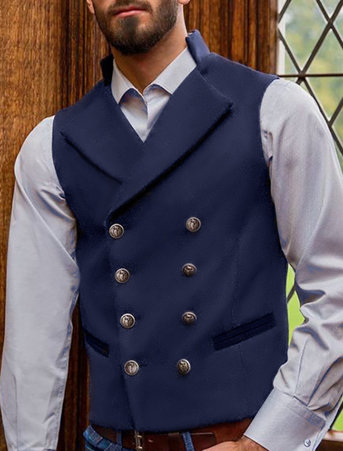 Men's Vest Waistcoat Dailywear Euramerican Solid Colored Double 