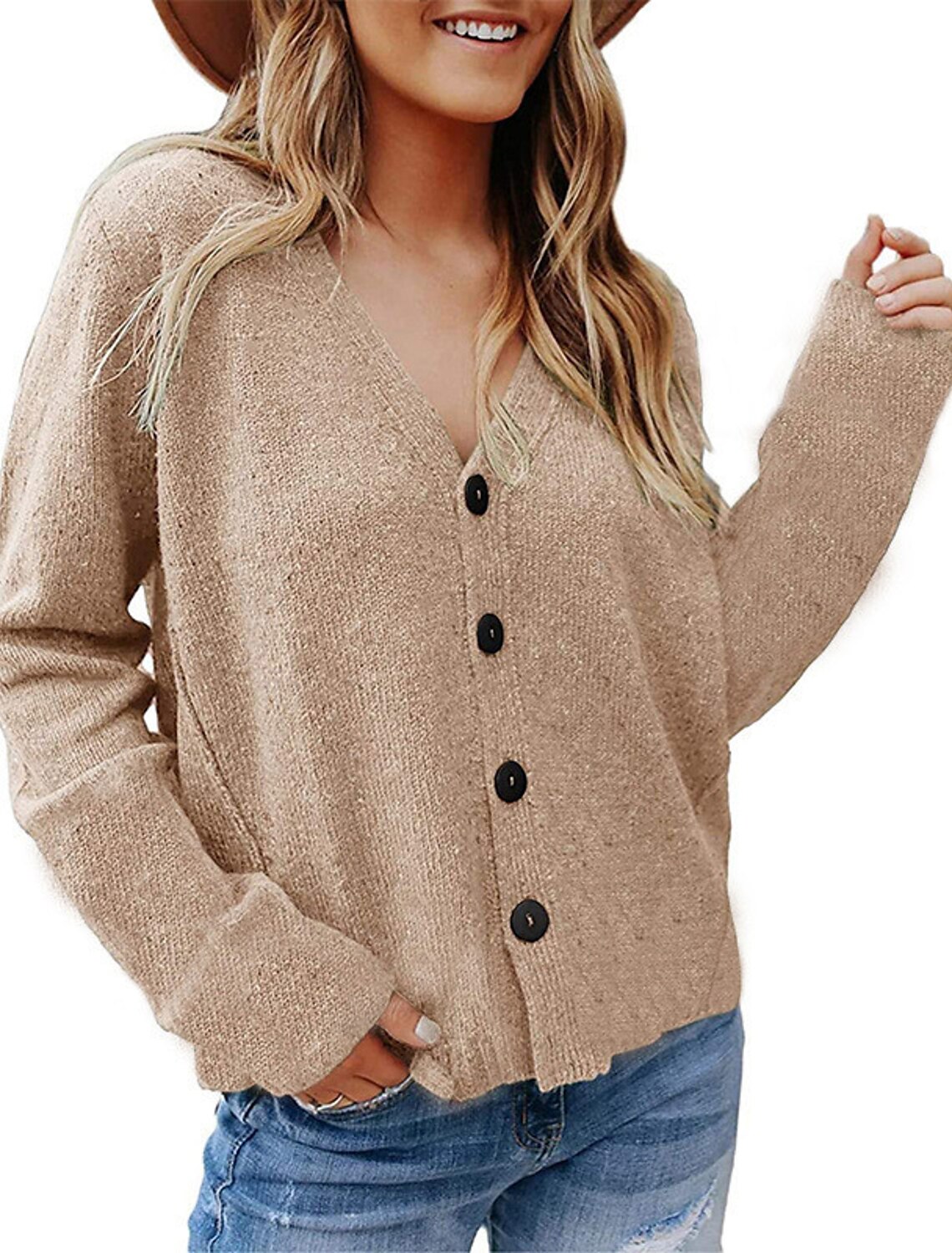 Women's Cardigan Sweater Jumper Cable Chunky Knit Knitted Button