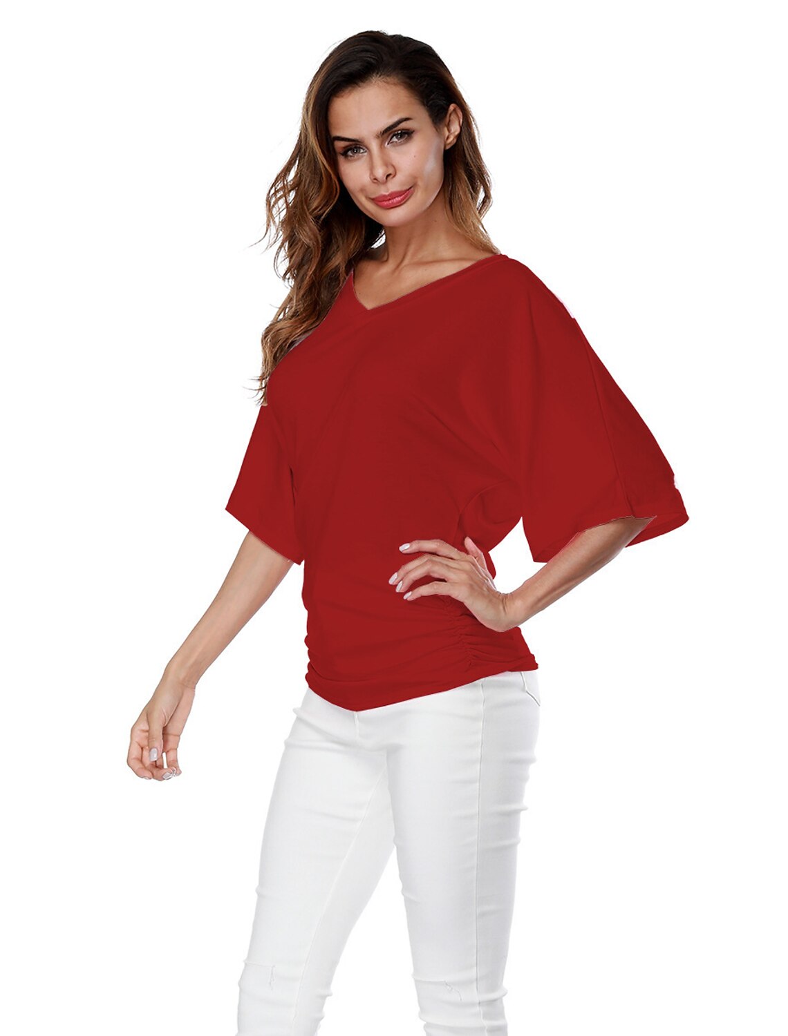 blusas de primavera para mujer elegantes blusas holgadas con cuello en v  3/4 manga de campana camisetas 8908515 2022 – $12.95