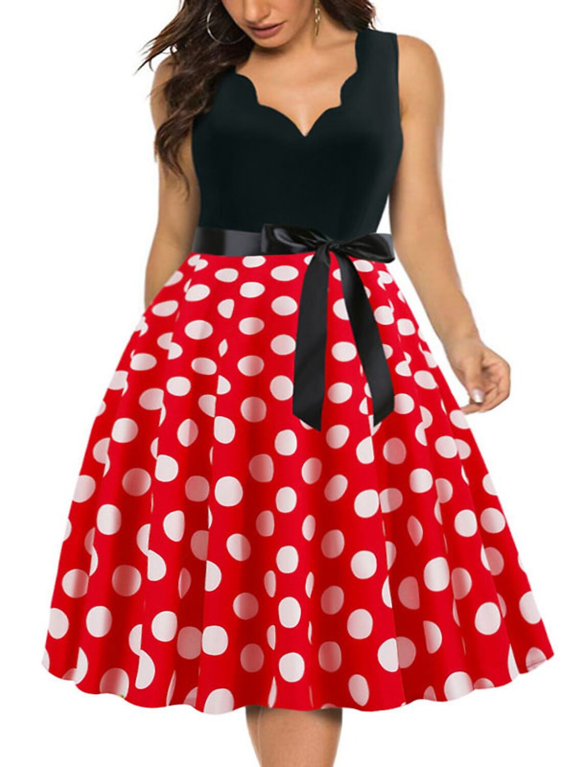Mujer Talla Grande Vestido de una línea A Lunares Escote en Pico Frunce Sin  Mangas Otoño Casual Vestido hasta la Rodilla Diario Vestido / Estampado  8858149 2022 – $23.79