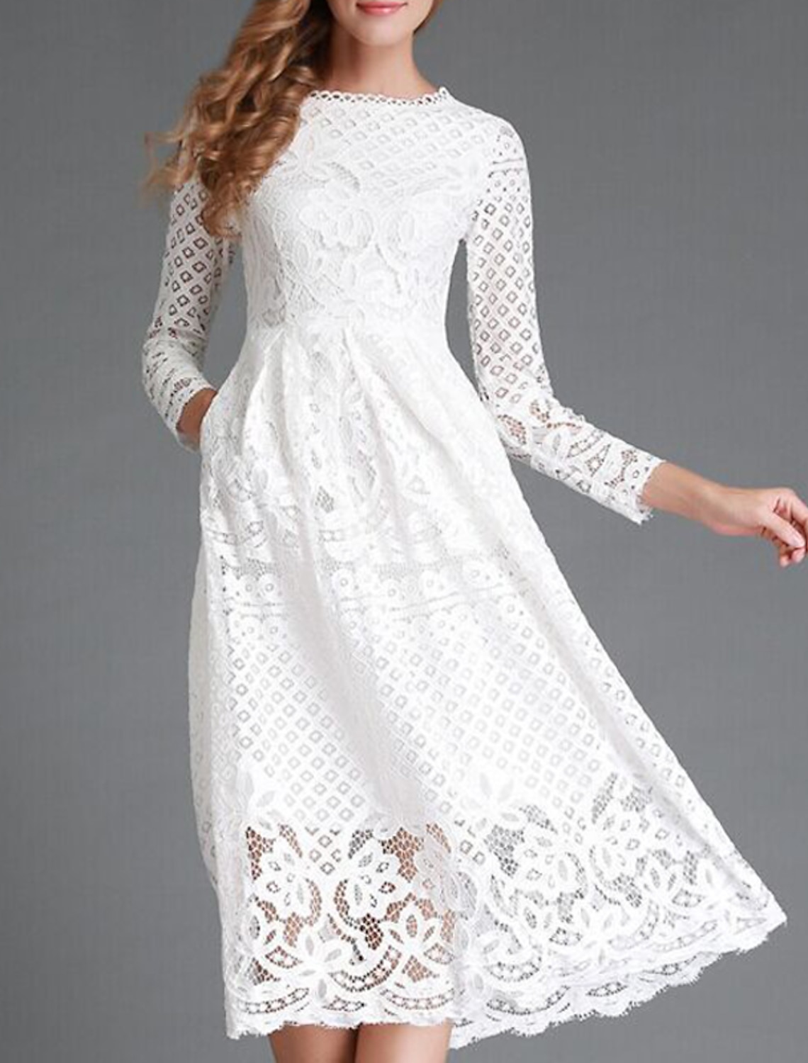 Платье Повседневное белое кружевное