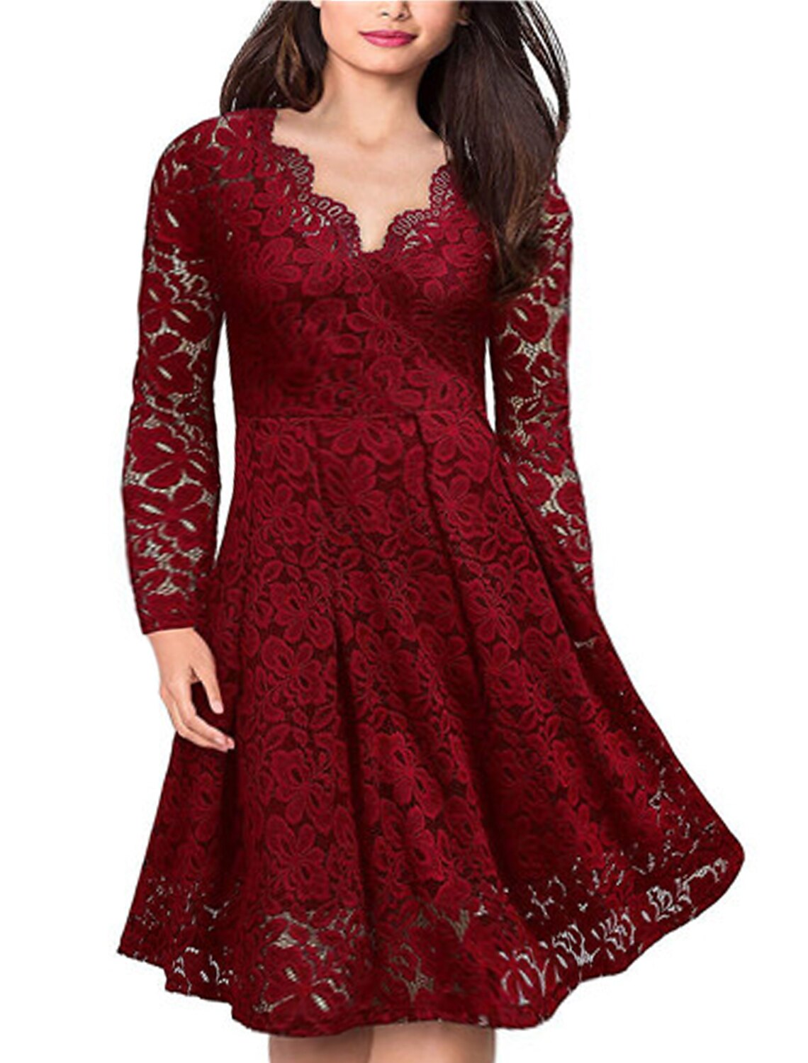 Women's A-Line Lace Cocktail Dress with Bell Sleeve for Any Event! 