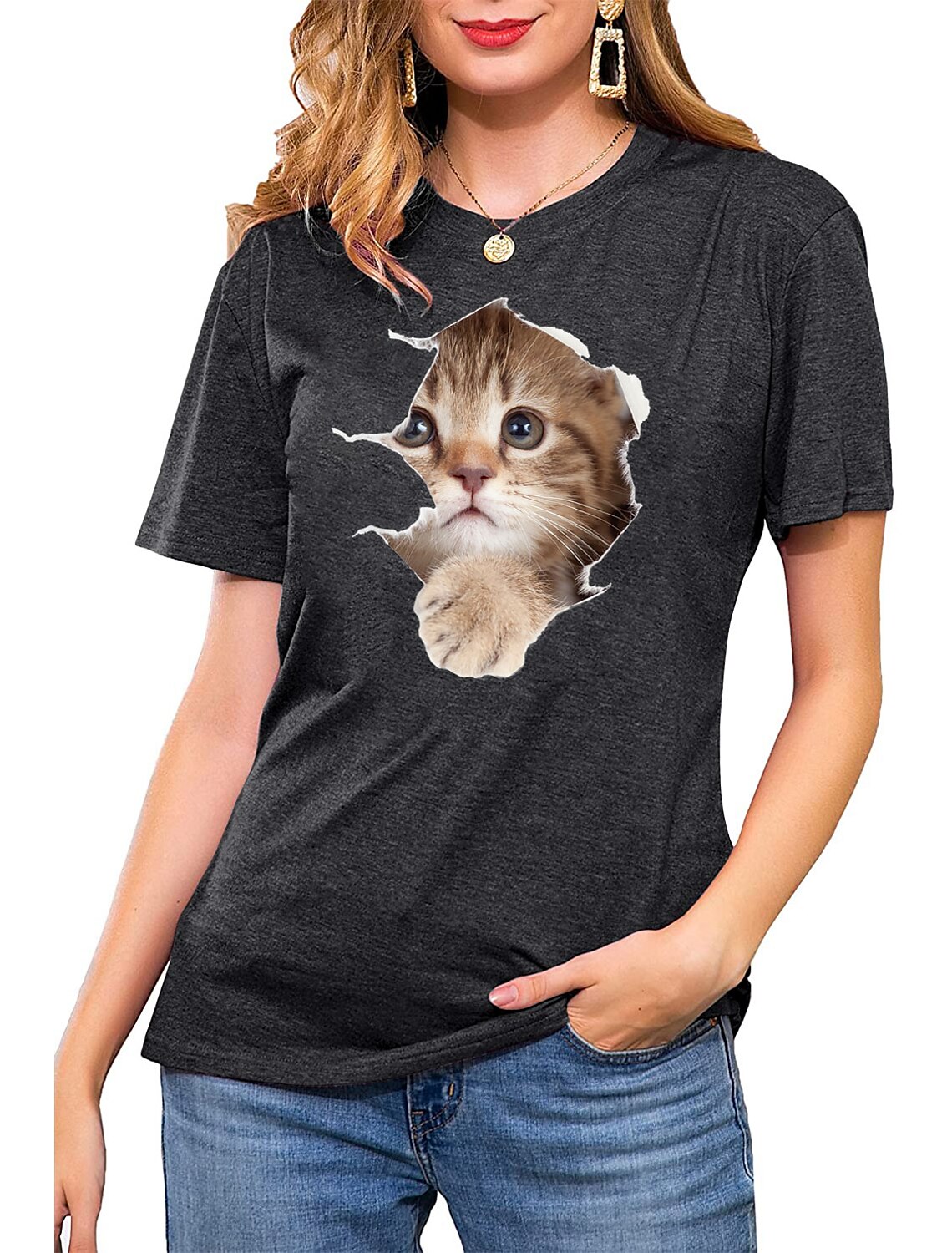 women's t shirt cat graphic 3d