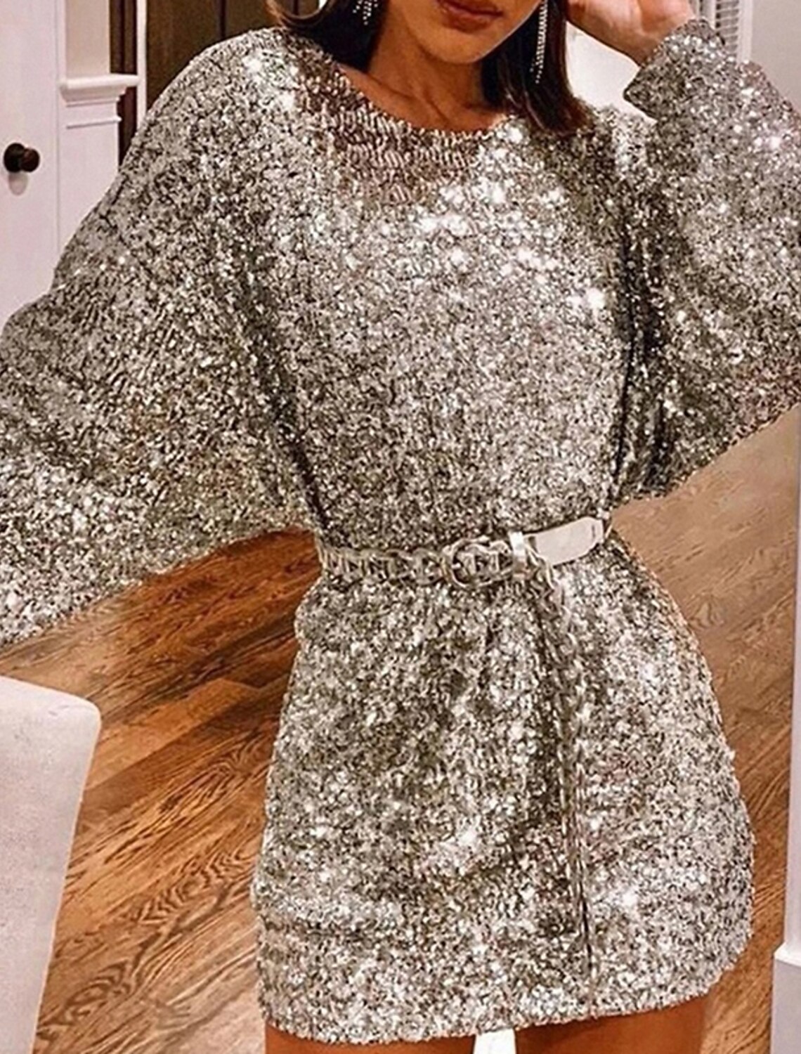 Mujer Vestido de una línea Mini vestido corto Plata Manga Larga Color  sólido Cremallera Otoño Escote Redondo Elegante Casual 2021 S M L XL  8932689 2022 – $18.60