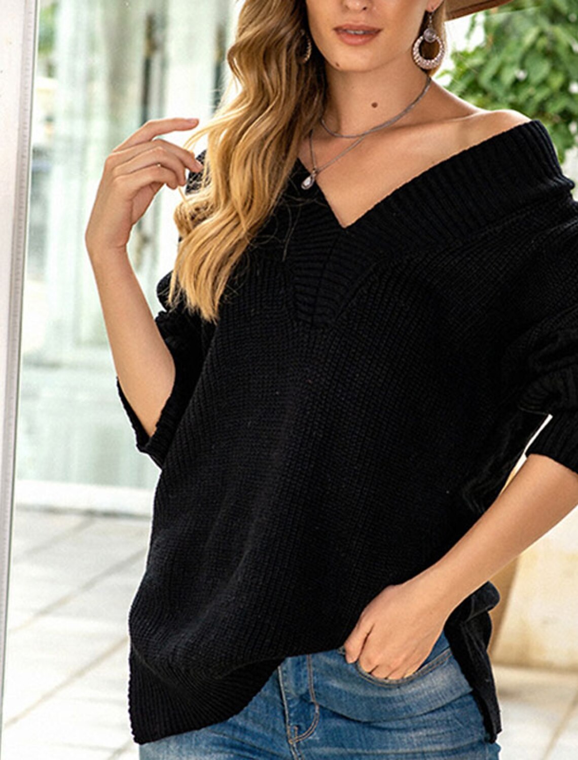 Women's Sweater Pullover Jumper Split 