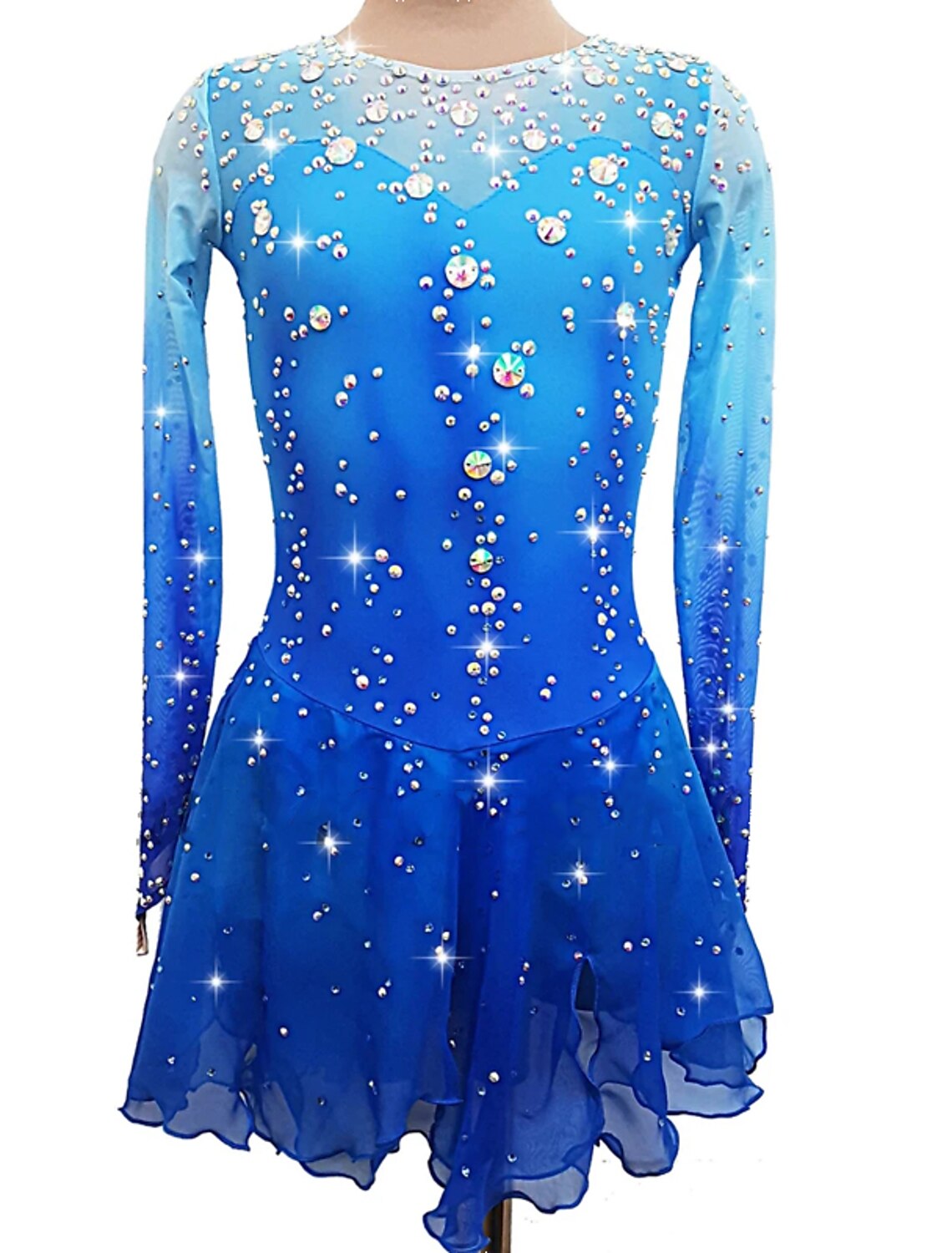 Girl Competition Figure skating Dress Ice Skating Dress  Sparkle blue dying 