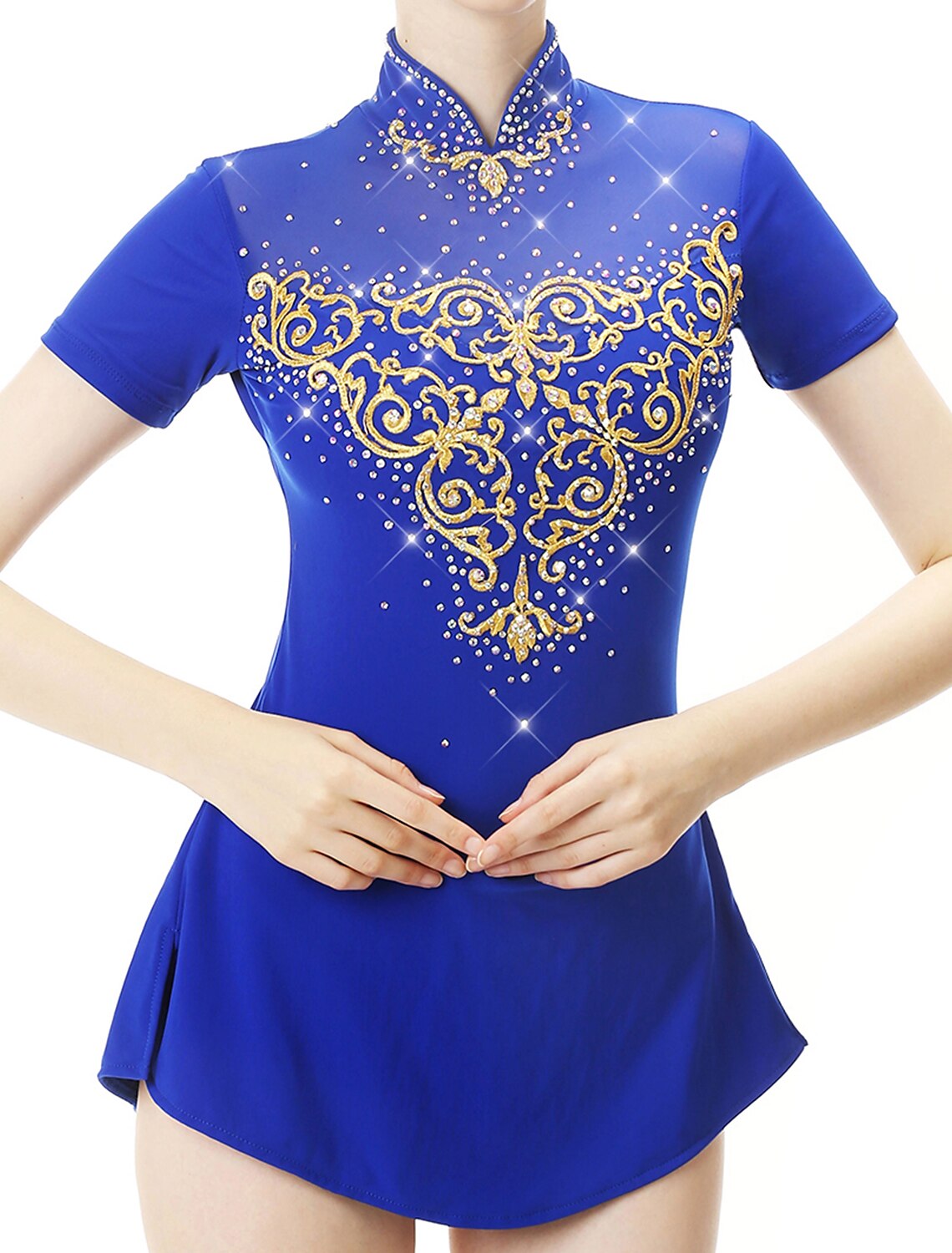 Ice skating dress Competition Figure Skating Classic Costume royal blue lace 