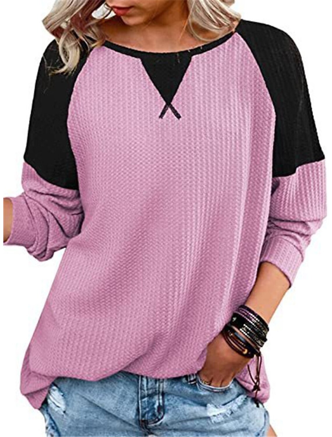 Summer-lavender Colorblock Leopard Sweatshirt Casual Raglan Extra-Long Sleeve Women Streetwear Sweatshirts 