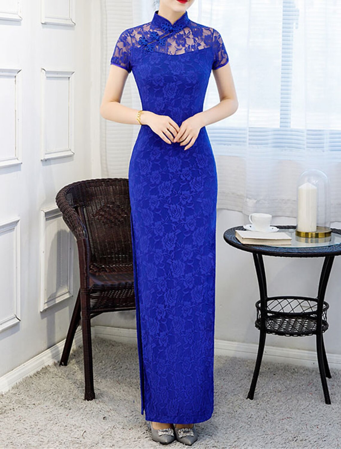 Mujer Corte Bodycon Vestido largo maxi Azul Piscina Negro Vino Azul Real  Azul Oscuro Rojo Azul Negro Manga Corta Floral Bordado Bordado Separado  Encaje Primavera Verano Escote Chino Elegante Vintage 8946791 2022 – $37.19
