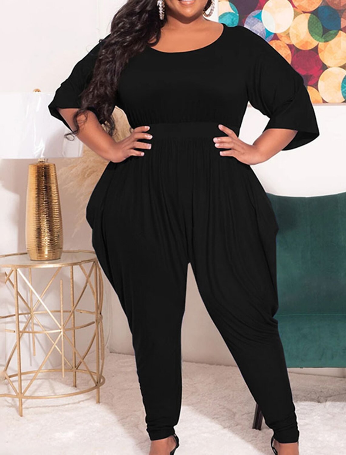Women's Plus Size Jumpsuit Pleated Solid Color Casual Streetwear 