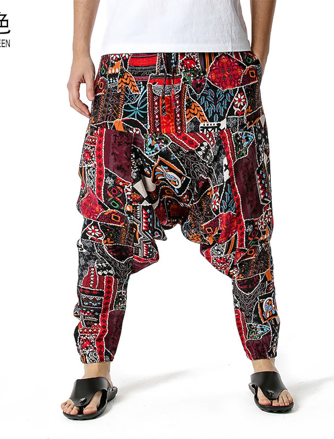 Men Casual Linen Pants Trousers Loose Long Jogging Ethnic Harem Breathable Soft