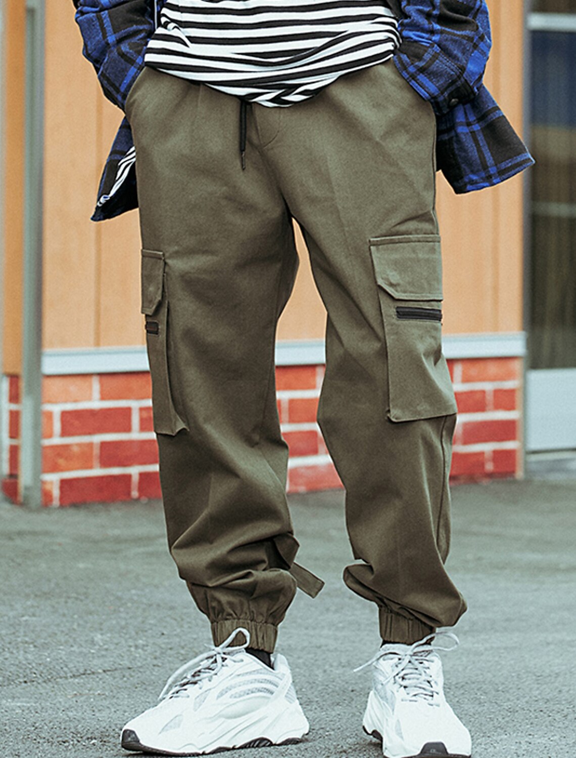 drawstring cargo trousers mens