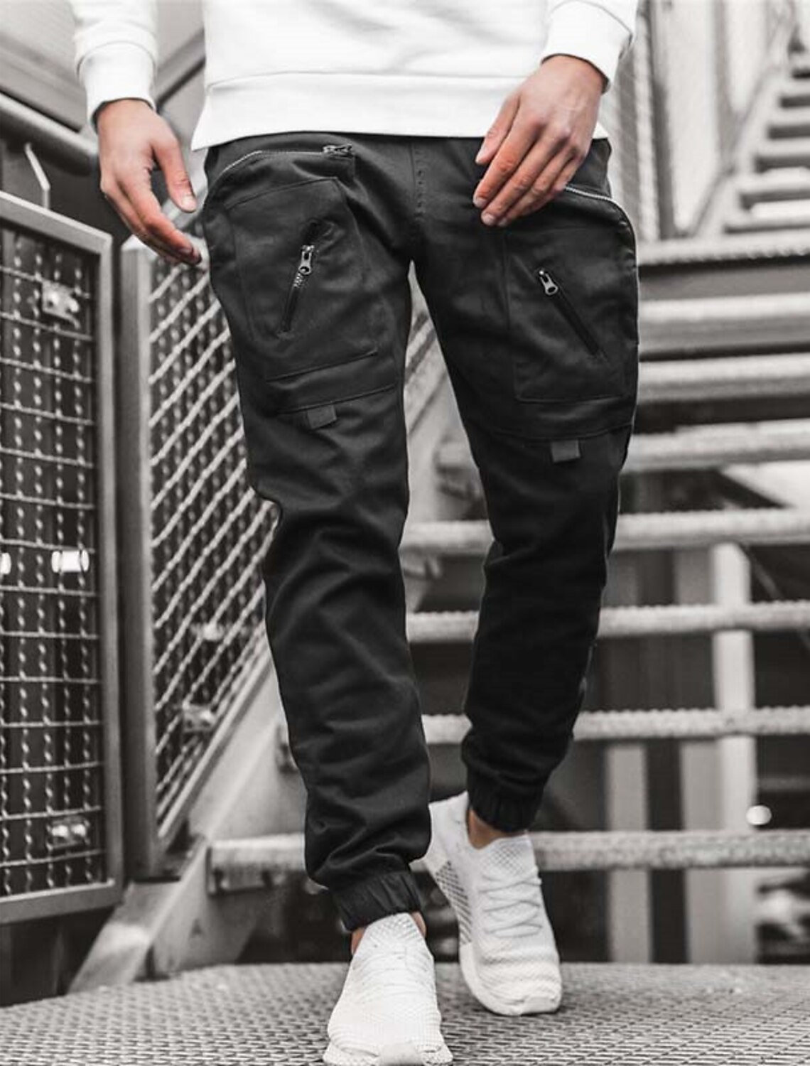 Men's Casual Sweatpants Trousers Cargo Pants Drawstring Multiple Pockets Full Length Pants Casual Daily Micro-elastic Solid Color Breathable Outdoor