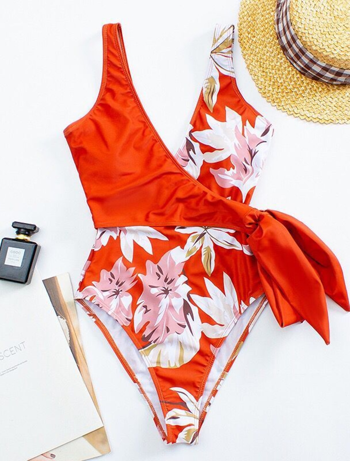 Women S Swimwear One Piece Monokini Swimsuit Open Back Floral White Black Pink Khaki Orange V Wire Bathing Suits New Vacation Fashion Modern Padded Bras 22 22 39