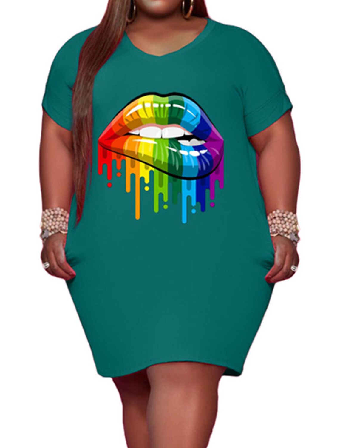 Women's Plus Size Shift Dress Mouth V 