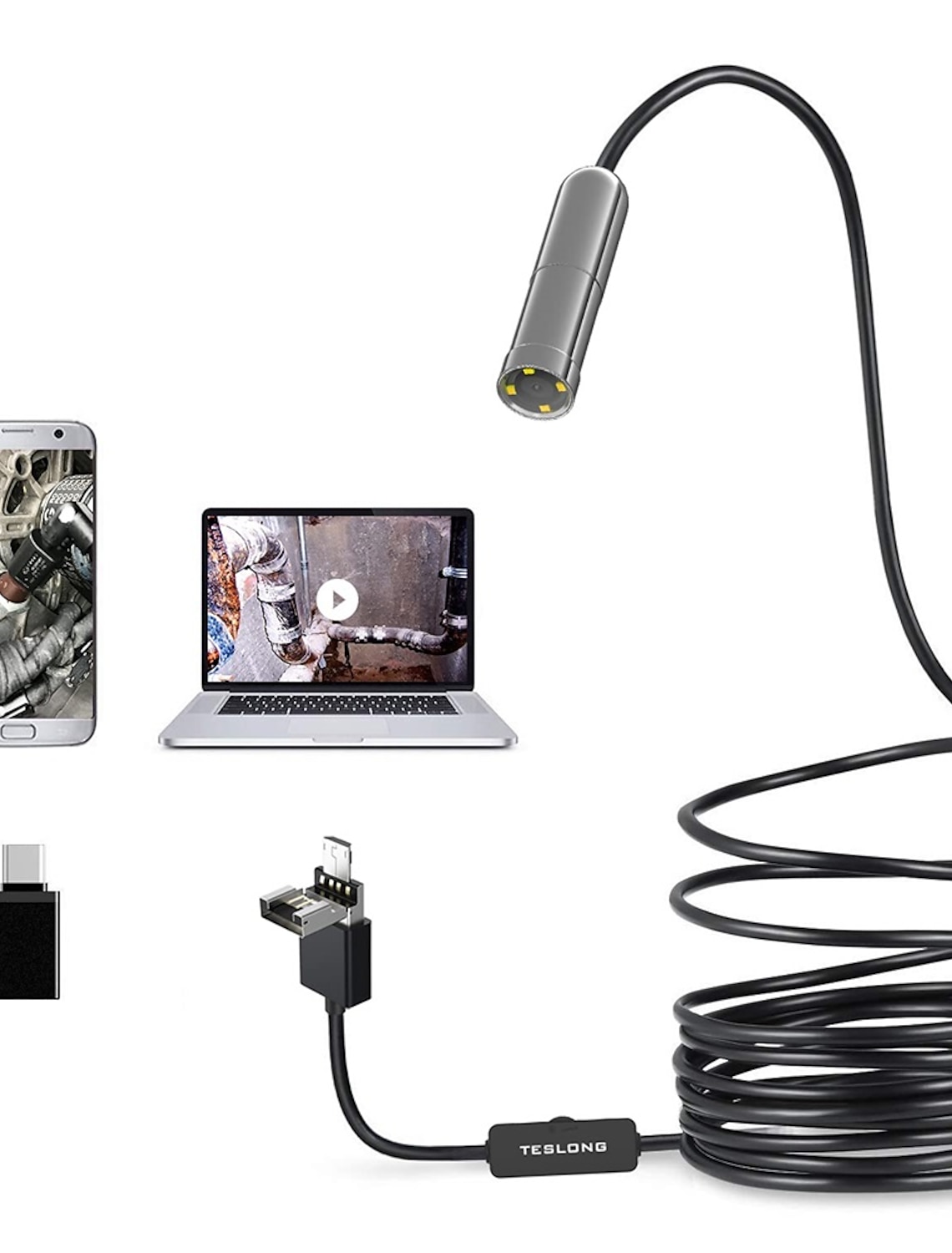 Industrial Inspection Camera Endoscope Borescope Waterproof 16ft Semirigid Cable for sale online 