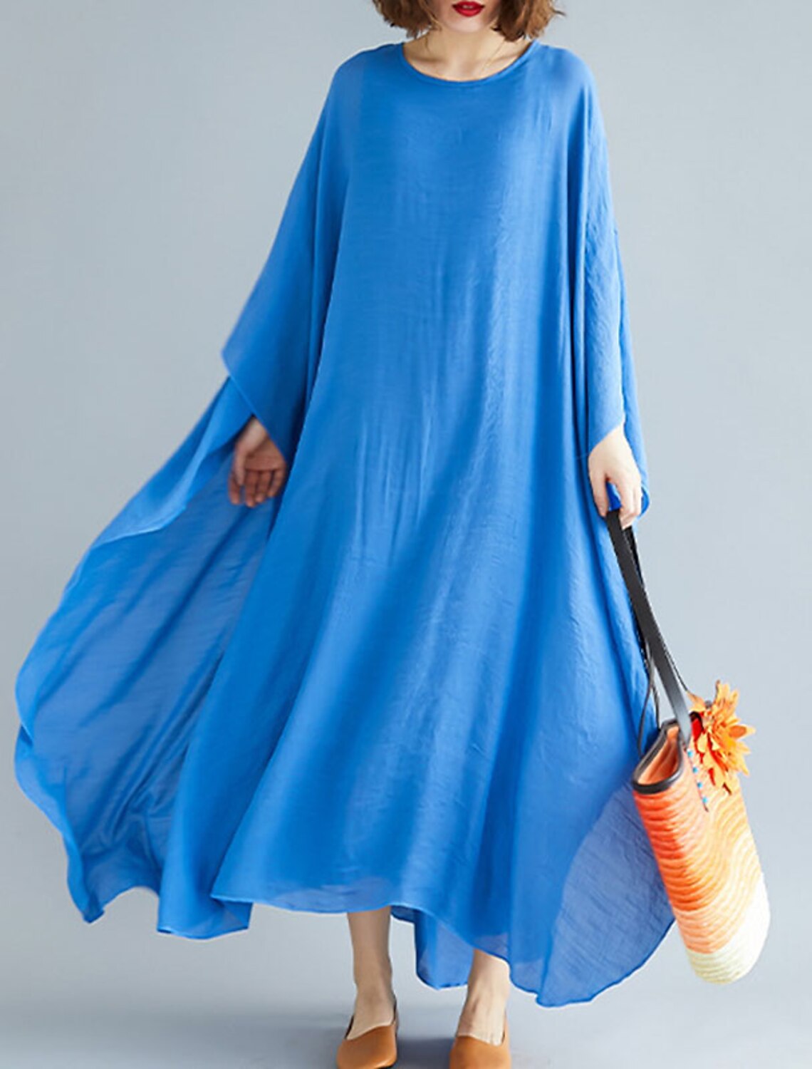 Women's A Line Dress Maxi long Dress Blue Light gray Long Sleeve 
