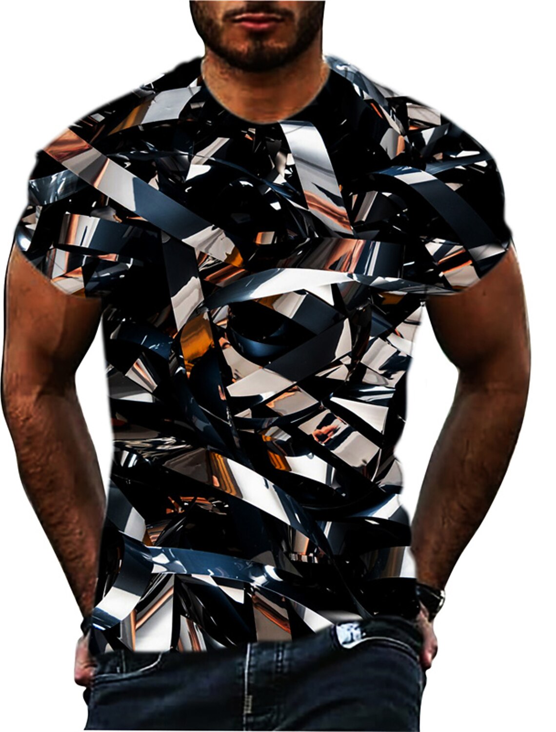 Men's T shirt Tee Graphic Geometric Optical Illusion Crew Neck Purple  Silver Red Black 3D Print Daily Sports Short Sleeve Print Clothing Apparel  Designer Casual Classic Big and Tall / Summer /
