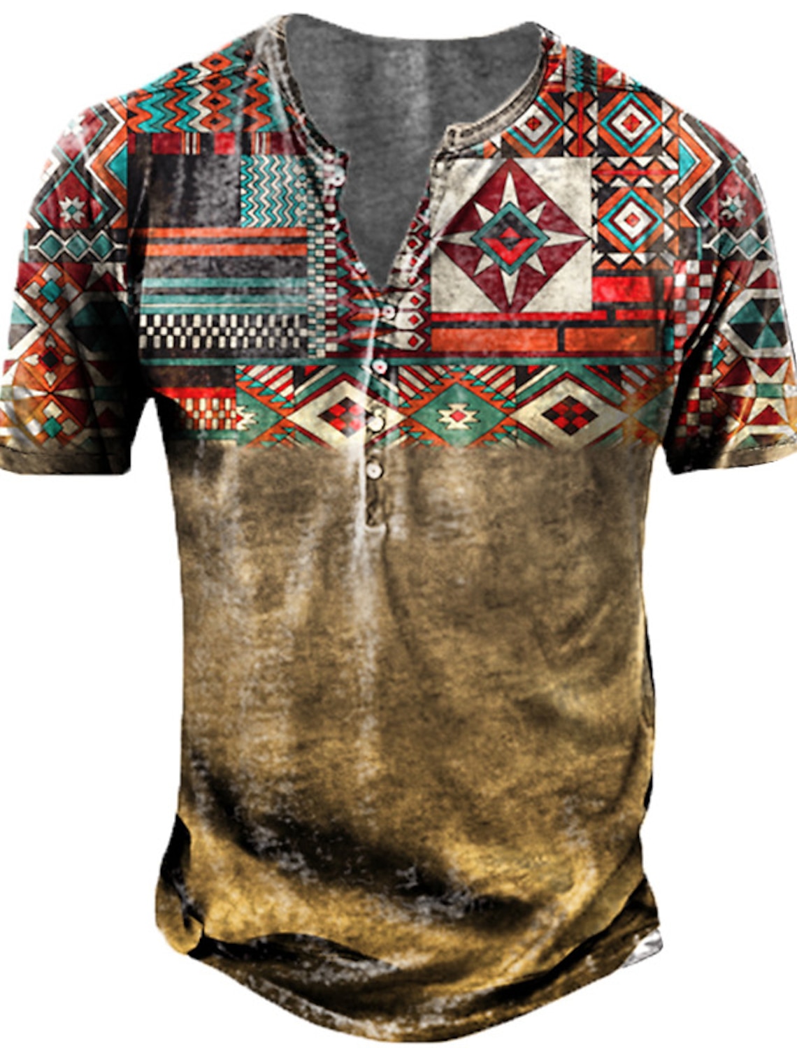 Coolred-Men Tribal Aztec Print Casual Print Shirt Button Fashion T-Shirts