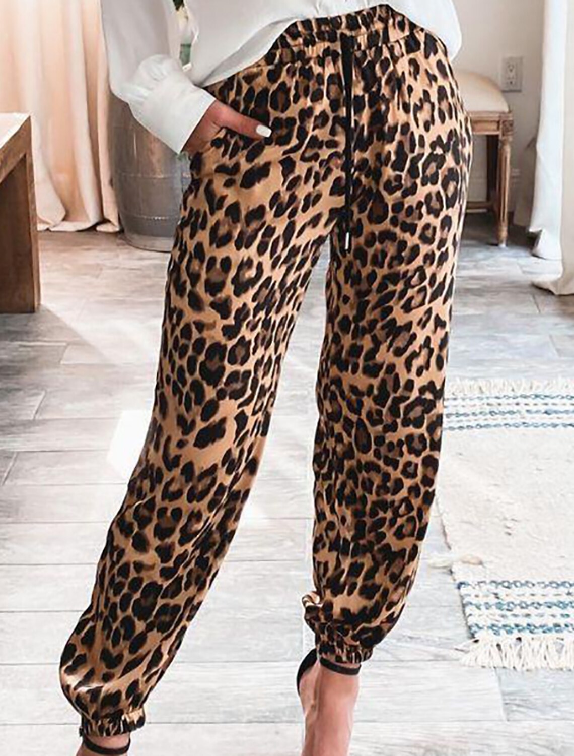 Per donna loungewear Pantaloni Leopardo Semplice Comoda Interni Poliestere  Vita elastica Primavera Estate Bianco Cachi del 9077974 2022 a $23.72