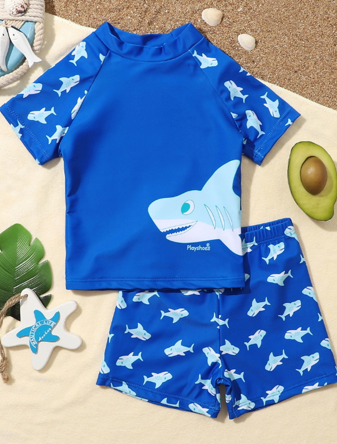 Playshoes Boys UV Sun Protection Shark Collection One Piece Sunsuit/Swimsuit