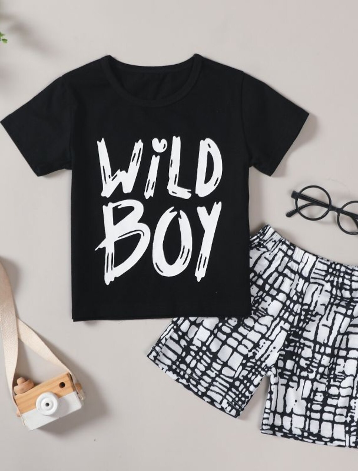 Toddler Boy Summer Clothes Outfits Little Kids Short Sleeve Funny Letter Print T-Shirt Camo Shorts Clothing Set 