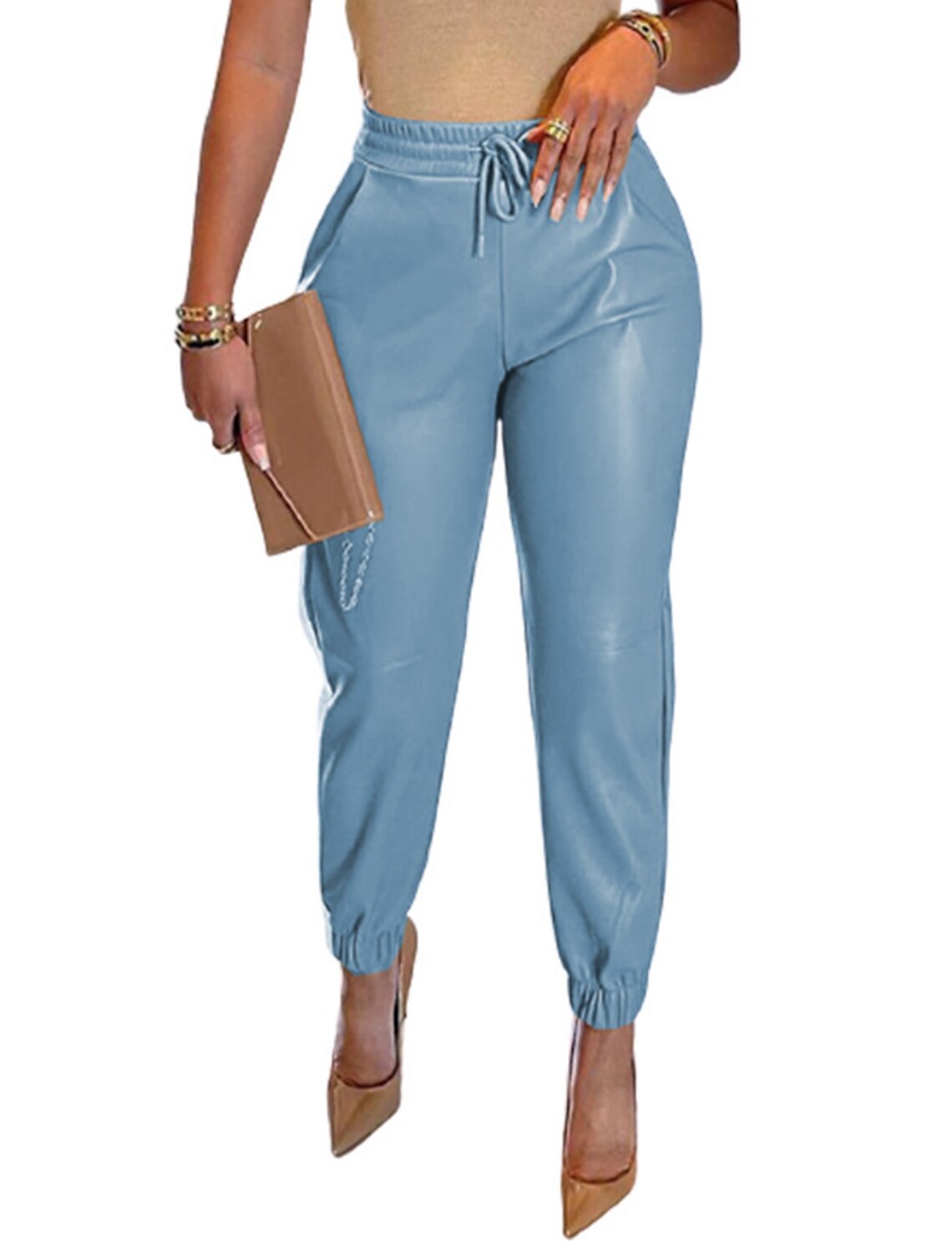 Women Blue Color Polka Dot White Fashion Belt Elastic Hip High Waist XS S M L XL 