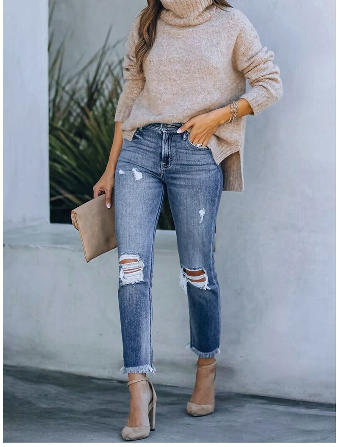 Per donna Di tendenza Jeans Jeans strappati Tasche laterali Tagliato Alla  caviglia Pantaloni Informale Fine settimana Media elasticità Liscio Comfort  Vita normale Nero Blu S M L XL XXL del 9114669 2022 a $33.89