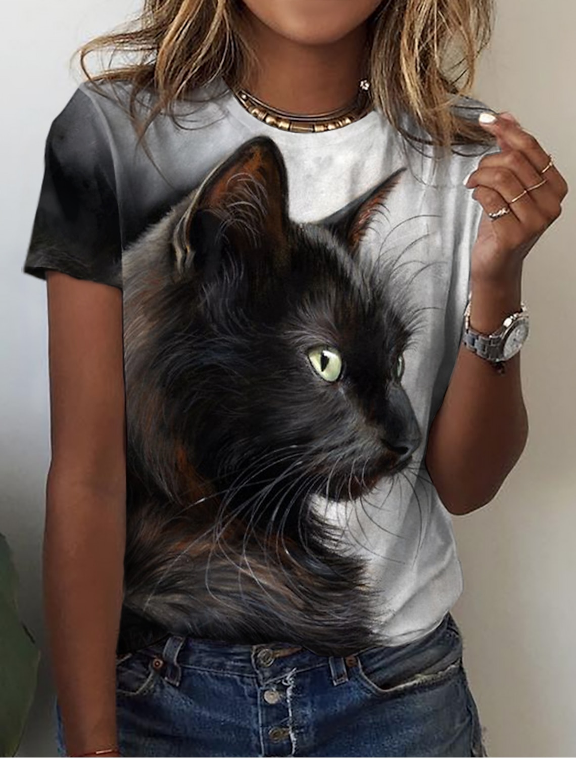 Naisten T-paita Kissa 3D Kausaliteetti Viikonloppu 3D Cat Maalaus  Lyhythihainen T-paita Pyöreä kaula-aukko Painettu Perus Musta S /  3D-tulostus 9112123 2023 – hintaan $