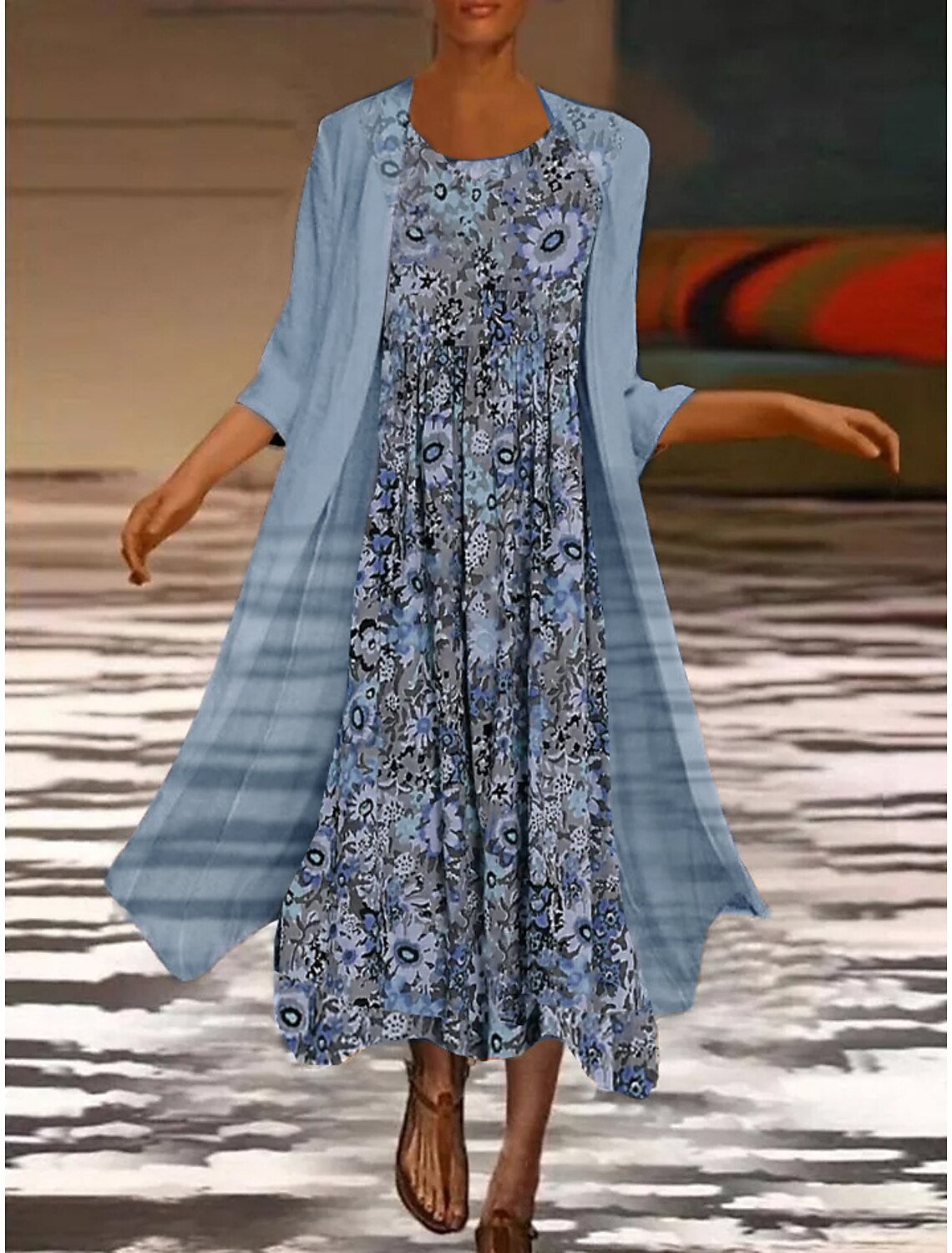 Women's A Line Dress Midi Dress Blue 