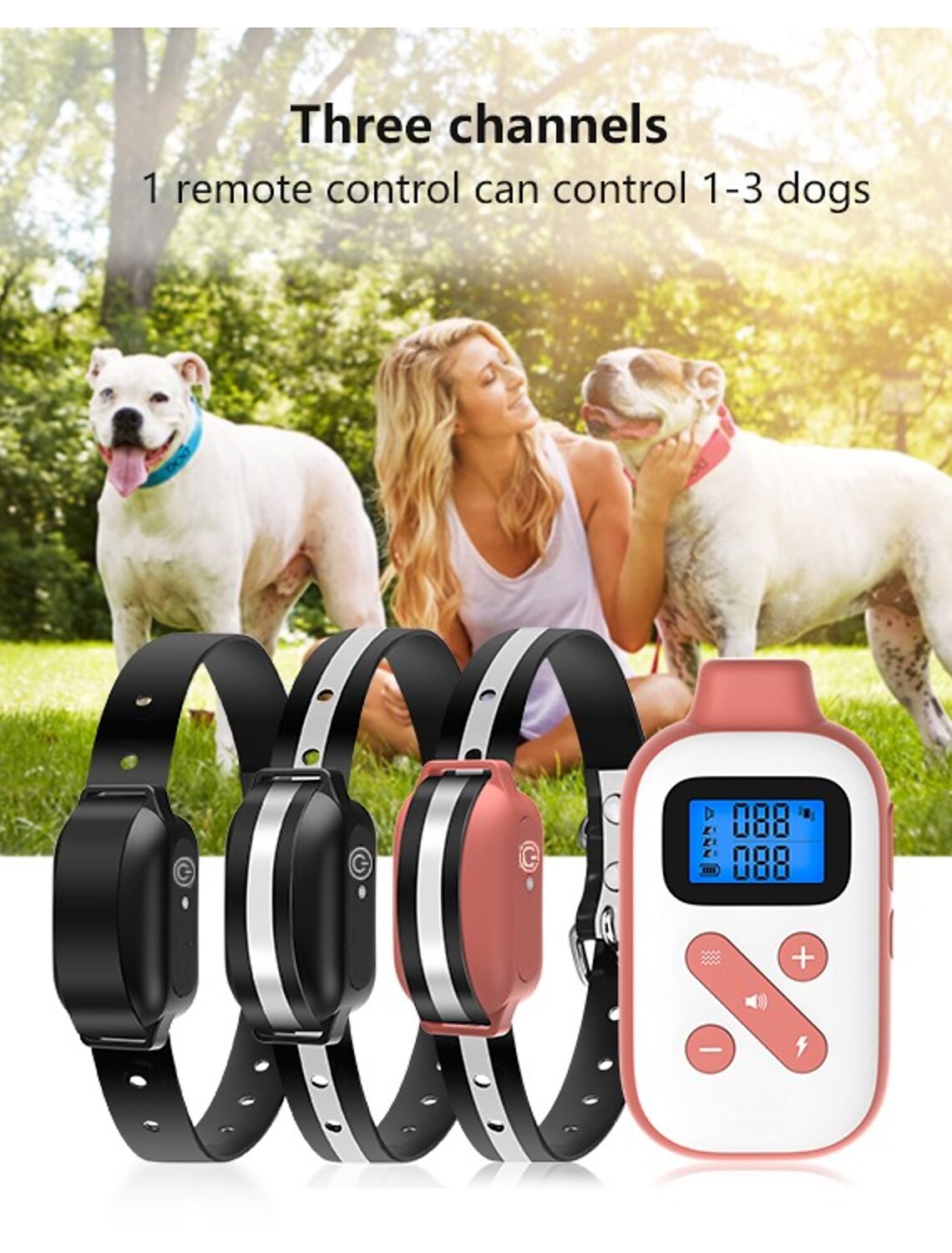 afstandsbediening hond training halsband anti blafband elektrische 3 schok trillingen geluid waterdichte halsband max controle 3 honden 2023 - US $54.99