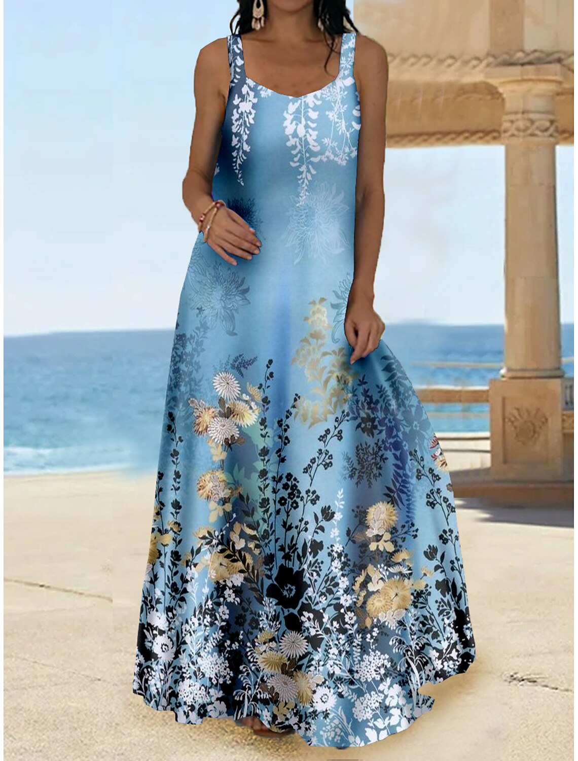 coast blue leaf maxi dress