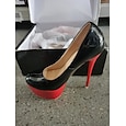 Women's Heels Pumps Valentines Gifts Stilettos High Heels Party & Evening Color Block Solid Colored Platform Stiletto Heel Round Toe Sexy Minimalism PU Loafer Black / Red Black Shoes With Red Bottoms