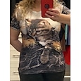 Dam T-shirt Svart Vit Blå Grafisk Katt Mönster Kortärmad Dagligen Helgen Vintage Rund hals Normal 3D Cat Målning S