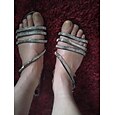 Dame Sandaler Bohem Sparkly Sandaler Daglig Sommer Rhinsten Flat hæl Åpen Tå Fritid Fuskelær Tøfler Svart Sølv Gull