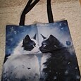 Women's Tote Shoulder Bag Canvas Tote Bag Polyester Shopping Daily Holiday Print Large Capacity Foldable Lightweight Cat Navy Blue Royal Blue Blue