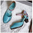 Women's Heels Pumps Mary Jane Fantasy Shoes Handmade Shoes Wedding Party Valentine's Day Floral Cone Heel Fantasy Heel Round Toe Elegant Vintage Leather Red Blue Purple
