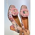 Γυναικεία Τακούνια Γαμήλια παπούτσια Vintage παπούτσια Γάμου Πάρτι Σατέν Λουλούδι Αποκλείστε τη φτέρνα Τακούνι φαντασίας Τετράγωνη Μύτη Κομψό Βίντατζ Δερμάτινο Ροζ
