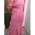 Per donna Abito da sposa in pizzo bianco Vestito maxi con manica Elegante A V Mezza manica Rosa Colore