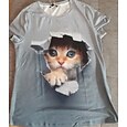 女性用 Tシャツ 動物 日常 週末 プリント ブルー 半袖 ファッション ラウンドネック 3D cat 夏