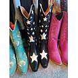 dámské černé westernové kovbojské boty s hvězdným vzorem s bílým kontrastním zdobením – stylové boty z umělé kůže pro rodeo, country i běžné nošení