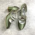 Dámské zelené saténové boty na podpatku Mary Jane z 50. let – elegantní vintage boty s kříženými pásky na svatby, večírky a formální události