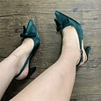 Dámské vintage zelené saténové boty s rolákovým podpatkem z 50. let s mašlí – elegantní špičaté boty na středním podpatku na svatby, večírky a formální příležitosti