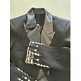 Blazer Bianco Nero Abito A-Line Abito da Sera Vintage Tuxedo Formale Matrimonio Lunghezza Al Pavimento Maniche Lunga Collo a Camicia con Strass Glitter