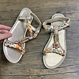 Women's Gold Metallic Flat Sandals with Floral Braided Strap and Gemstone Detailing – Casual Summer Footwear for Beach, Poolside, and Vacation Wear
