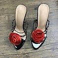 Women’s Polka Dot Stiletto Sandals with Red Rose Embellishment, Strappy Open Toe High Heels for Cocktail Party, Nightlife, and Date Night Outfits