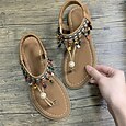 Women's Boho Beaded T-Strap Sandals with Pearl Accent  Colorful Flat Thong Sandals for Beach Vacations, Summer Festivals and Casual Outfits