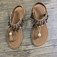Women's Boho Beaded T-Strap Sandals with Pearl Accent  Colorful Flat Thong Sandals for Beach Vacations, Summer Festivals and Casual Outfits