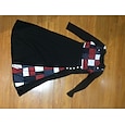 Vestido casual para mujer, vestido de corte A, diseño geométrico de patchwork, botones, manga larga, cuello redondo, negro, rojo, para trabajo, otoño e invierno, suave, cómodo, regular